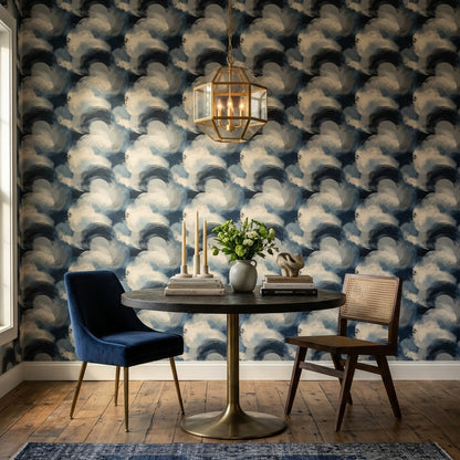 Overlapping Circles Wallpaper Navy Blue Modern Decorative Mural