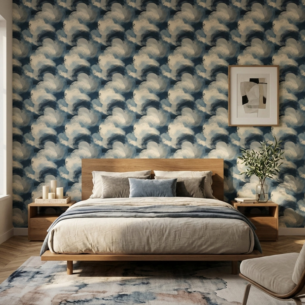 Overlapping Circles Wallpaper Navy Blue Modern Decorative Mural