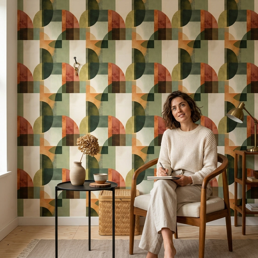 Mid Century Modern Wallpaper Geometric Removable Wall Decor