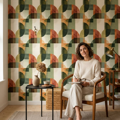Mid Century Modern Wallpaper Geometric Removable Wall Decor