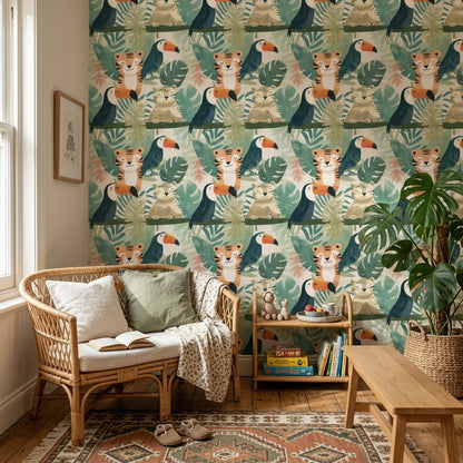 Tropical Jungle Wallpaper Green Foliage Toucan Removable Wall Decor