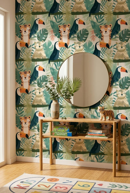 Tropical Jungle Wallpaper Green Foliage Toucan Removable Wall Decor