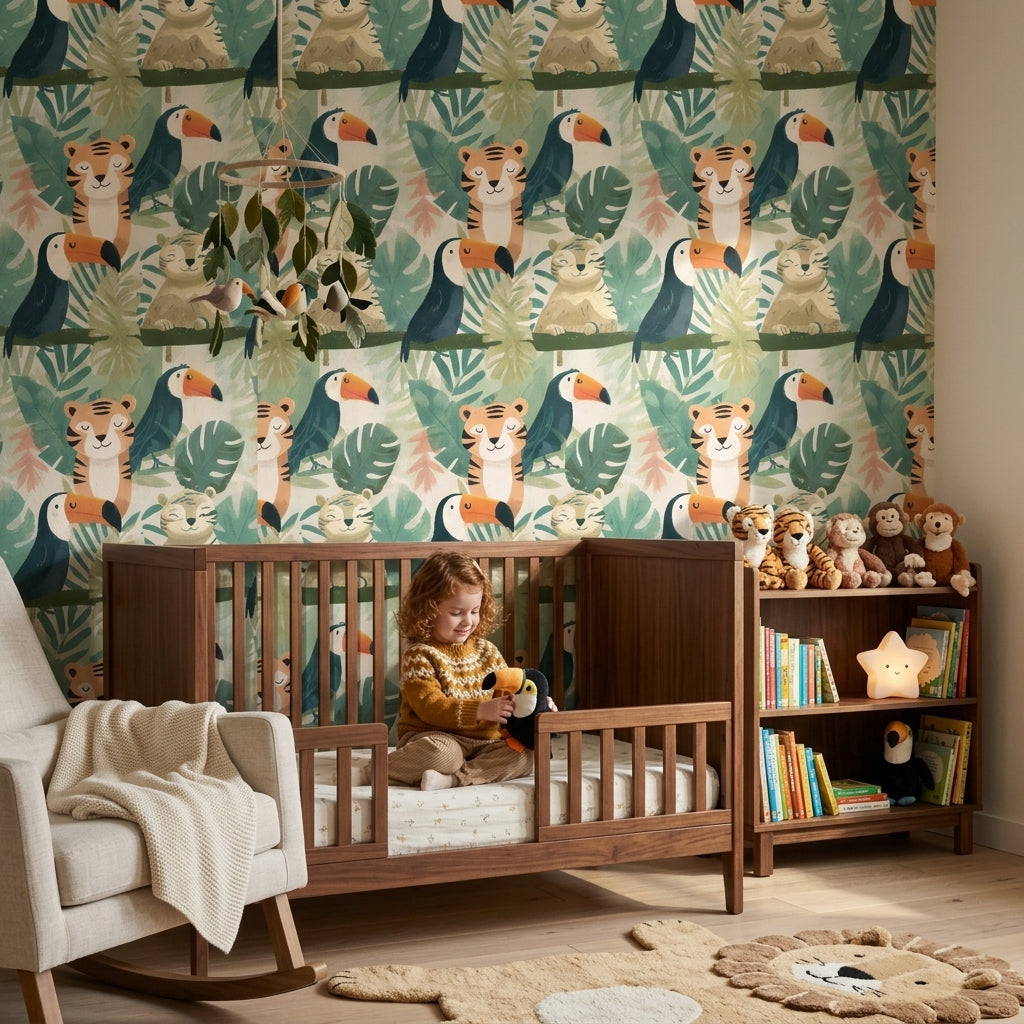 Tropical Jungle Wallpaper Green Foliage Toucan Removable Wall Decor