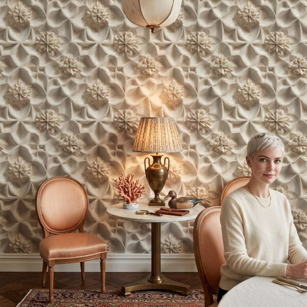 3D Relief Wallpaper Cream Plaster Texture Decorative Mural