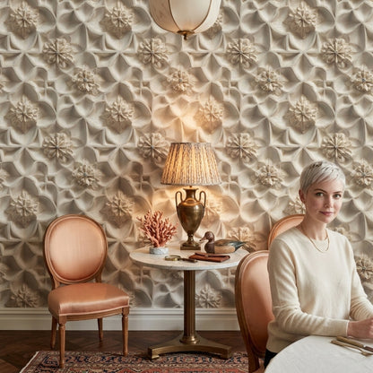 3D Relief Wallpaper Cream Plaster Texture Decorative Mural