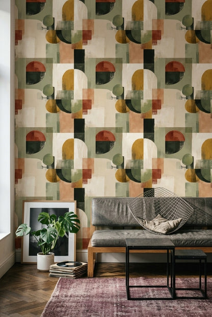Mid-Century Modern Wallpaper Retro Removable Geometric Wall Decor