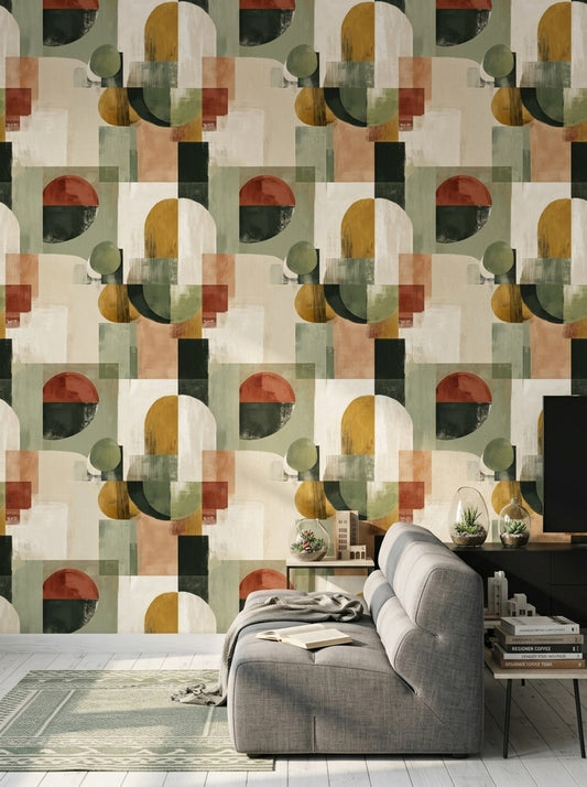 Mid-Century Modern Wallpaper Retro Removable Geometric Wall Decor