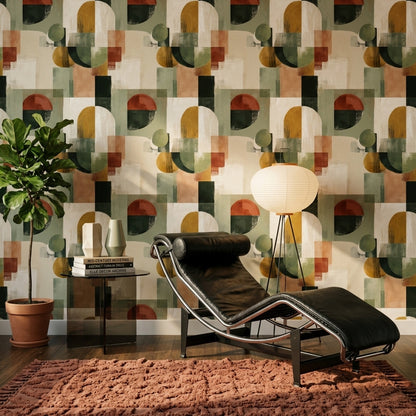 Mid-Century Modern Wallpaper Retro Removable Geometric Wall Decor