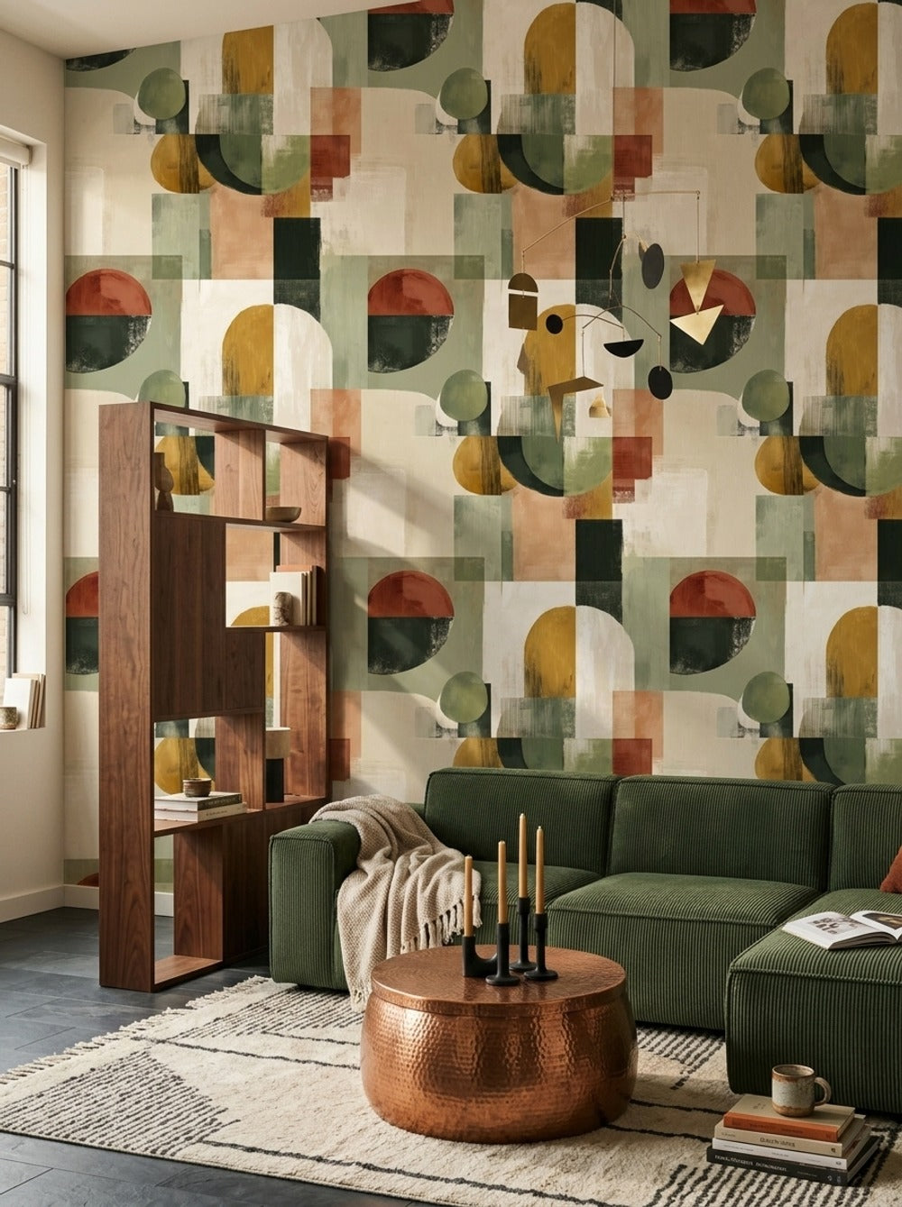 Mid-Century Modern Wallpaper Retro Removable Geometric Wall Decor