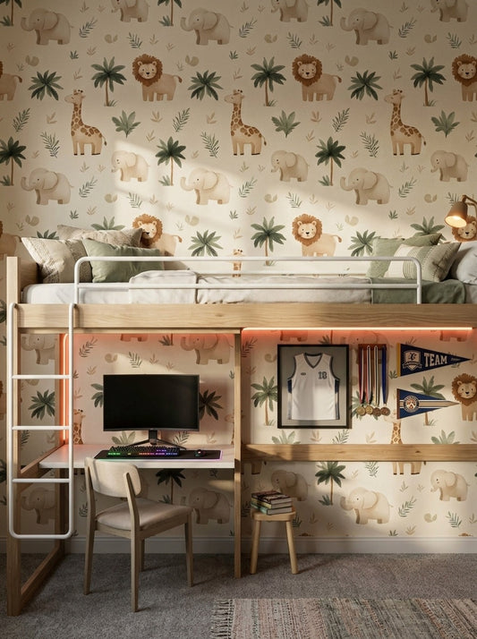 Watercolor Texture Wallpaper Safari Animals Tropical Removable Wall Decor