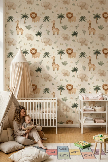 Watercolor Texture Wallpaper Safari Animals Tropical Removable Wall Decor