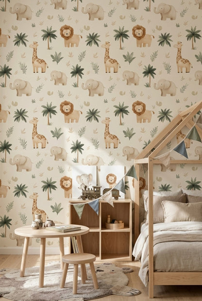 Watercolor Texture Wallpaper Safari Animals Tropical Removable Wall Decor