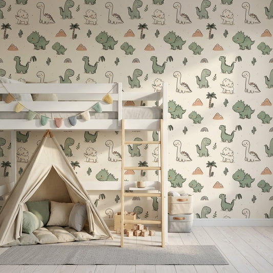 Cute Dinosaurs Wallpaper Nursery Wallpaper Removable Cream Background Wall Double Roll