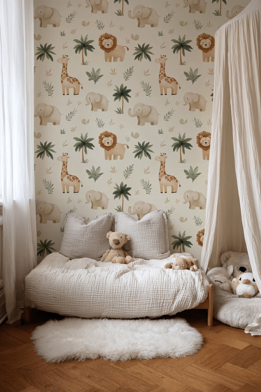 Watercolor Texture Wallpaper Safari Animals Tropical Removable Wall Decor