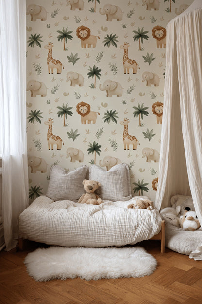 Watercolor Texture Wallpaper Safari Animals Tropical Removable Wall Decor