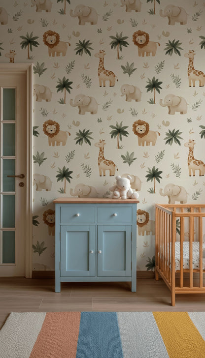 Watercolor Texture Wallpaper Safari Animals Tropical Removable Wall Decor