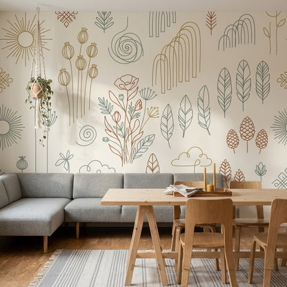 Minimalist Line Art Wallpaper Botanical Removable Scandinavian Wall Decor