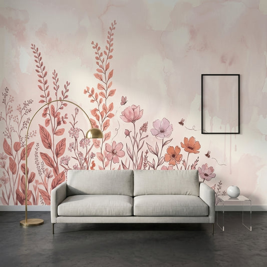 Watercolor Wallpaper Wildflowers Botanical Removable Wall Decor