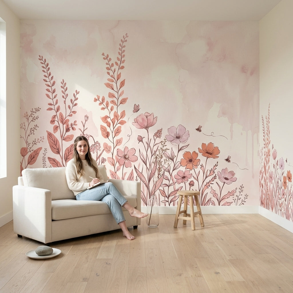Watercolor Wallpaper Wildflowers Botanical Removable Wall Decor