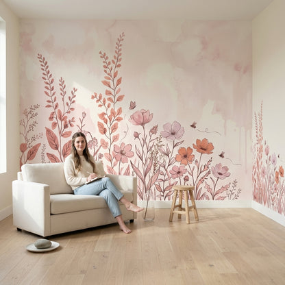 Watercolor Wallpaper Wildflowers Botanical Removable Wall Decor