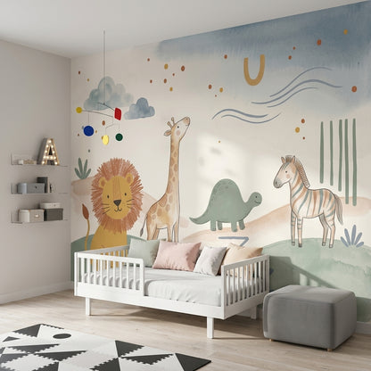 Safari Animals Wallpaper Nursery Wallpaper Watercolor Wall Mural