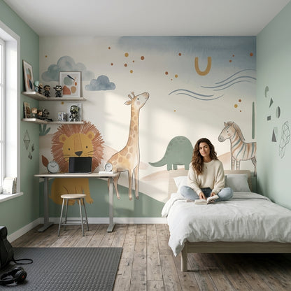 Safari Animals Wallpaper Nursery Wallpaper Watercolor Wall Mural