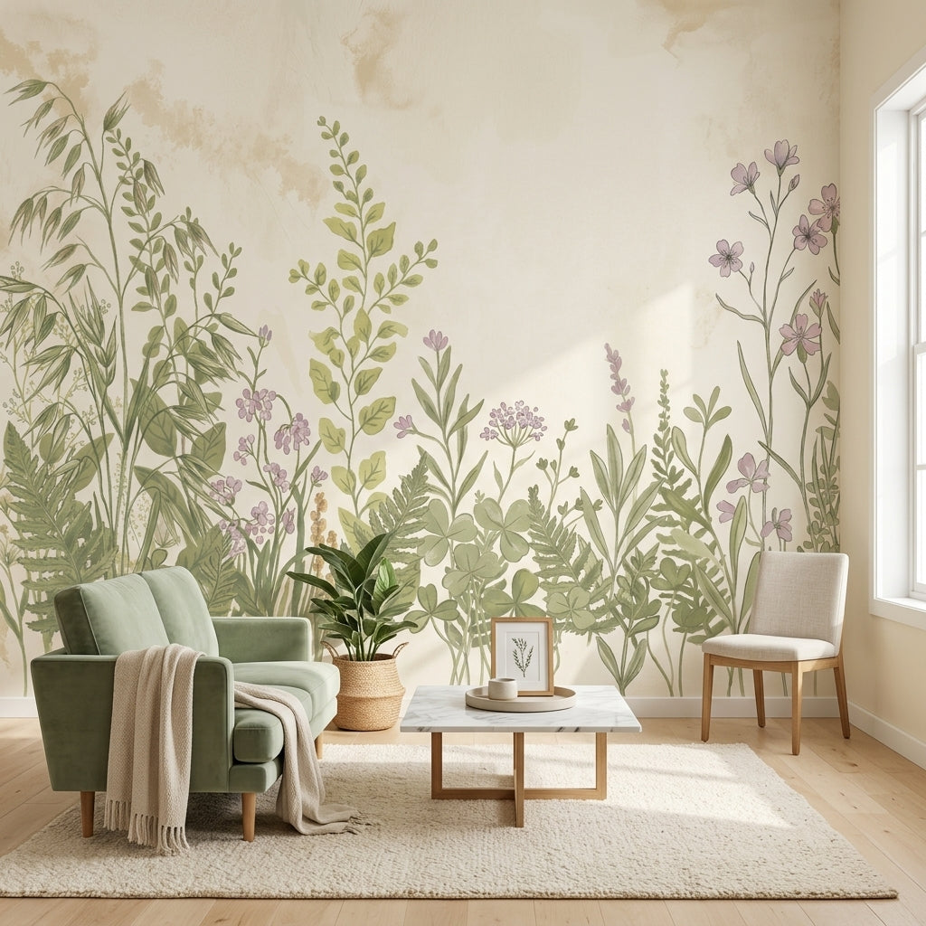 Botanical Wallpaper Wildflower Meadow Watercolor Removable Wall Decor