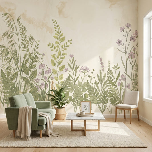 Botanical Wallpaper Wildflower Meadow Watercolor Removable Wall Decor