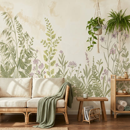 Botanical Wallpaper Wildflower Meadow Watercolor Removable Wall Decor