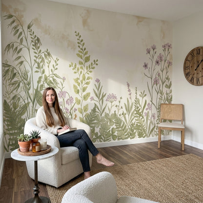 Botanical Wallpaper Wildflower Meadow Watercolor Removable Wall Decor
