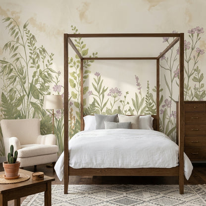 Botanical Wallpaper Wildflower Meadow Watercolor Removable Wall Decor