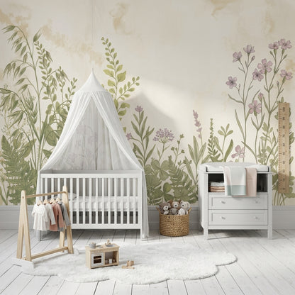 Botanical Wallpaper Wildflower Meadow Watercolor Removable Wall Decor