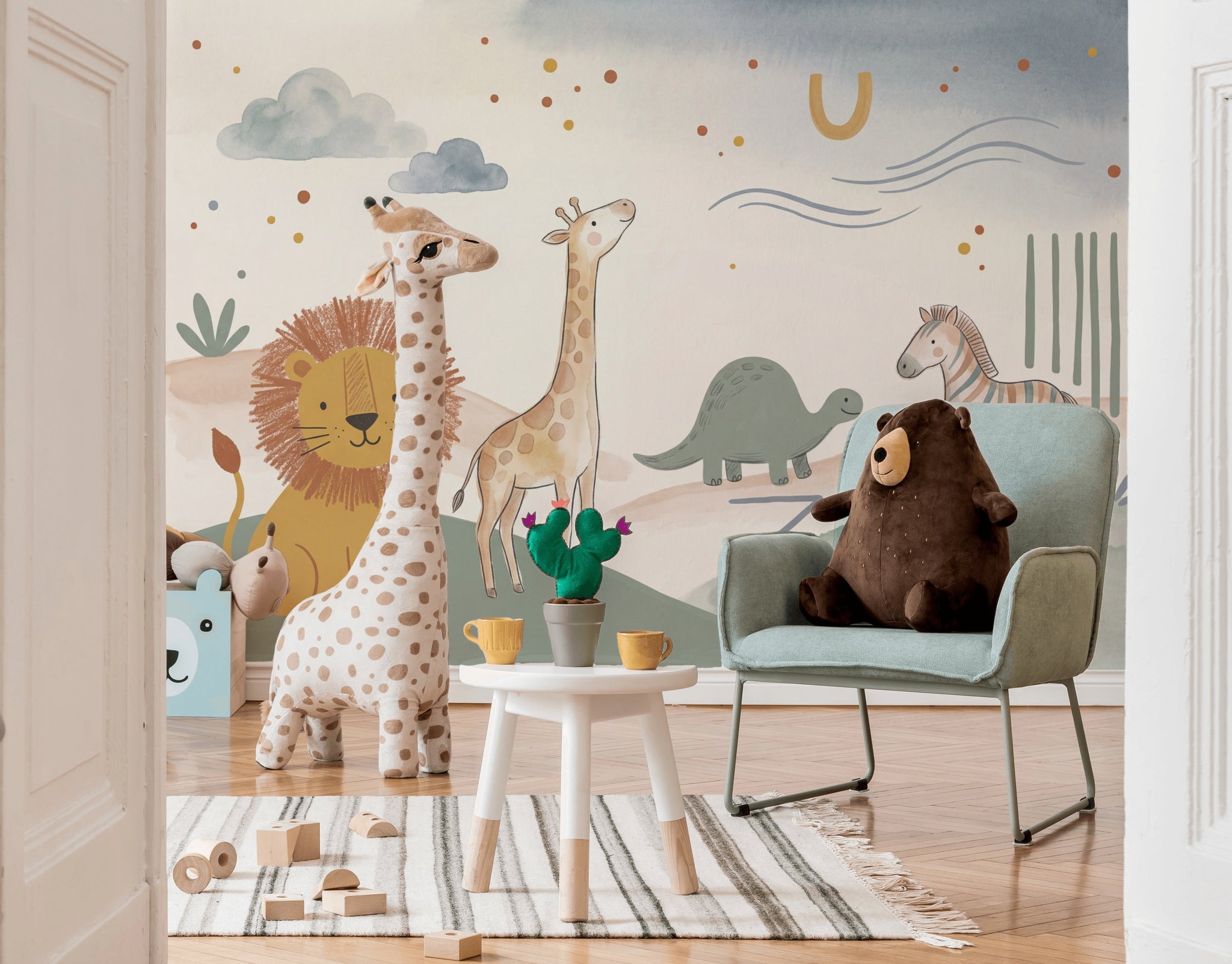 Safari Animals Wallpaper Nursery Wallpaper Watercolor Wall Mural