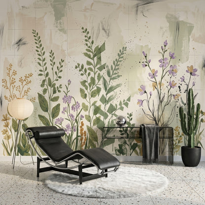 Muted Green Wallpaper Wildflower Watercolor Removable Wall Decor