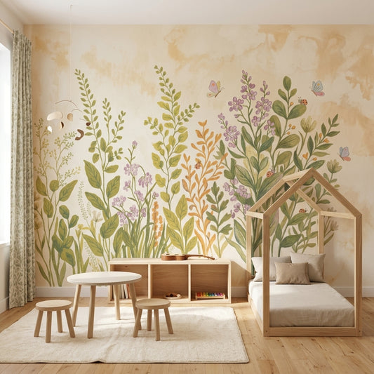 Botanical Wallpaper Floral Meadow Removable Watercolor Wall Decor