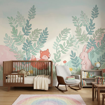 Woodland Animals Wallpaper Fox Rabbit Removable Wall Decor