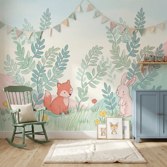Woodland Animals Wallpaper Fox Rabbit Removable Wall Decor