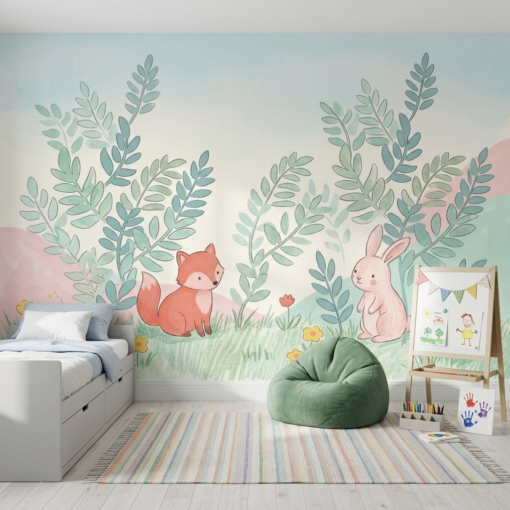 Woodland Animals Wallpaper Fox Rabbit Removable Wall Decor