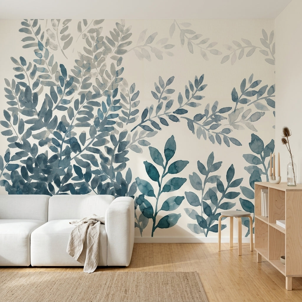 White Background Wallpaper Minimal Removable Botanical Wall Decor