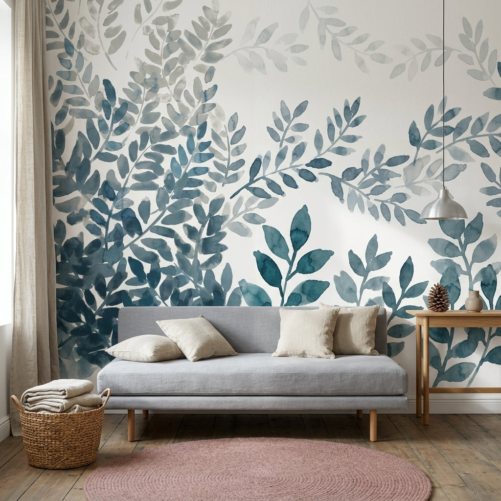 White Background Wallpaper Minimal Removable Botanical Wall Decor