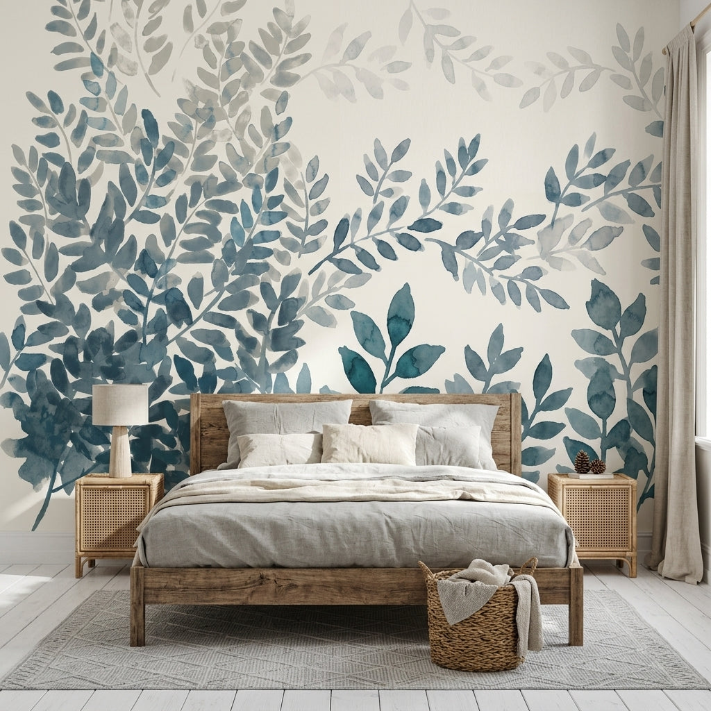 White Background Wallpaper Minimal Removable Botanical Wall Decor