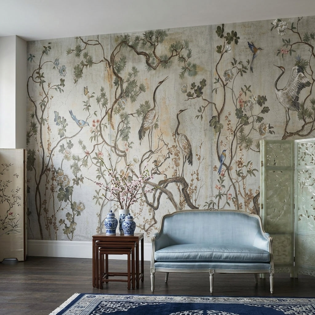 Paper Texture Wallpaper Botanical Removable Chinoiserie Wall Decor