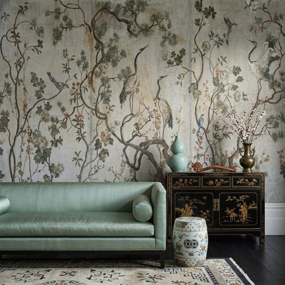 Paper Texture Wallpaper Botanical Removable Chinoiserie Wall Decor