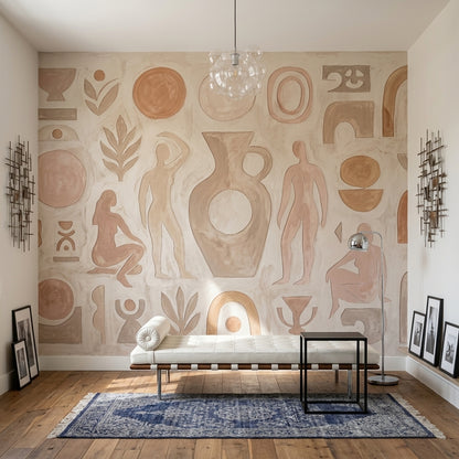 Abstract Mural Wallpaper Geometric Shapes Terracotta Beige Removable Wall Decor