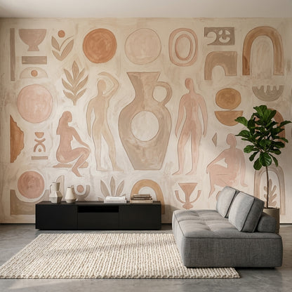 Abstract Mural Wallpaper Geometric Shapes Terracotta Beige Removable Wall Decor