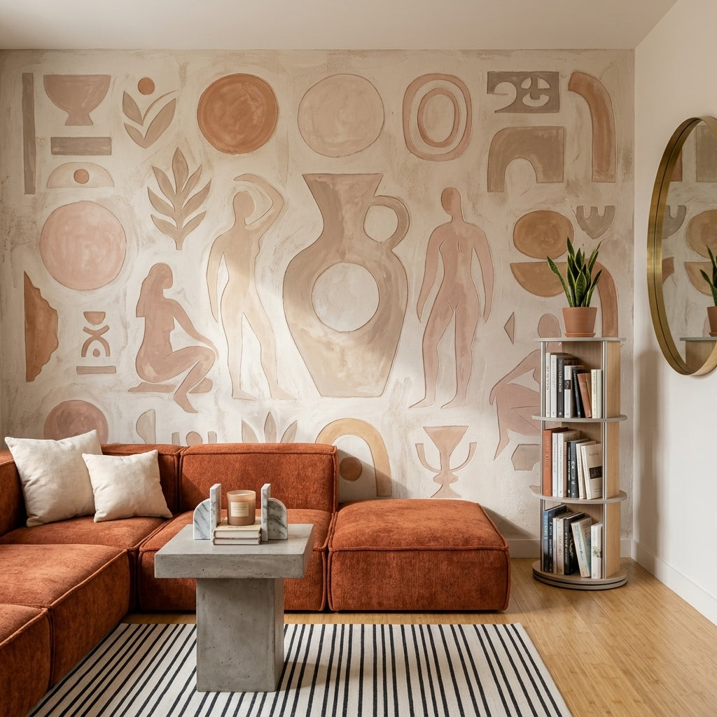 Abstract Mural Wallpaper Geometric Shapes Terracotta Beige Removable Wall Decor