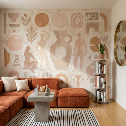 Abstract Mural Wallpaper Geometric Shapes Terracotta Beige Removable Wall Decor