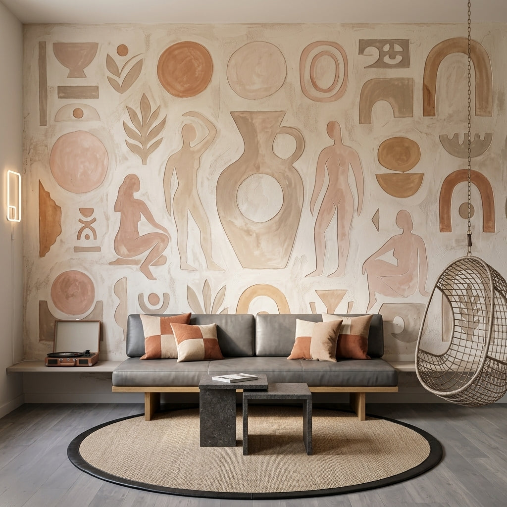 Abstract Mural Wallpaper Geometric Shapes Terracotta Beige Removable Wall Decor