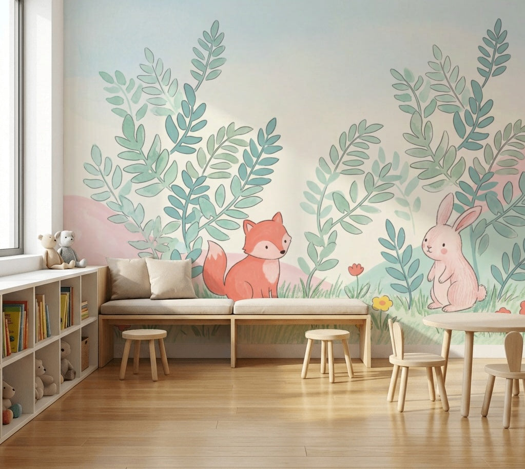 Woodland Animals Wallpaper Fox Rabbit Removable Wall Decor