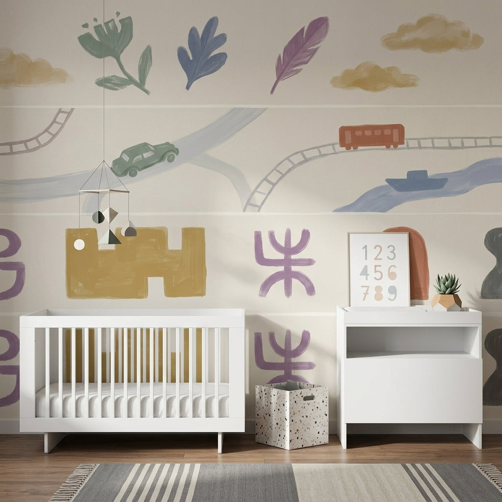 Kids Nursery Wallpaper Bright Beige Background Wall Mural